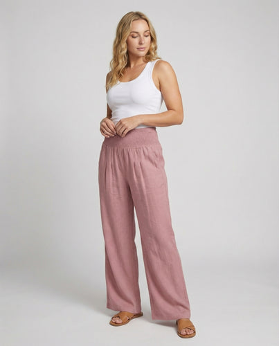 Damen Luftige Leinenhose mit elastischem Bund und Weitschnitt EB