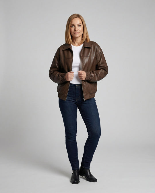 Damen Lässige Lederjacke mit Nieten