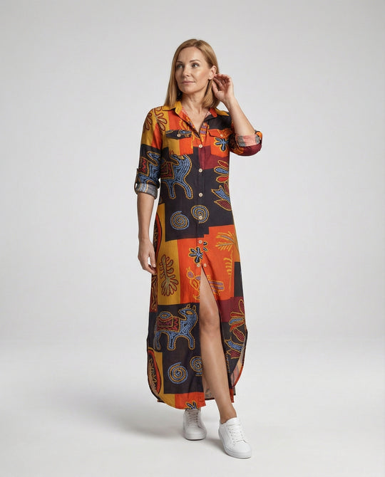 Freizeitkleid Damen Hemdblusenkleid Schlitz