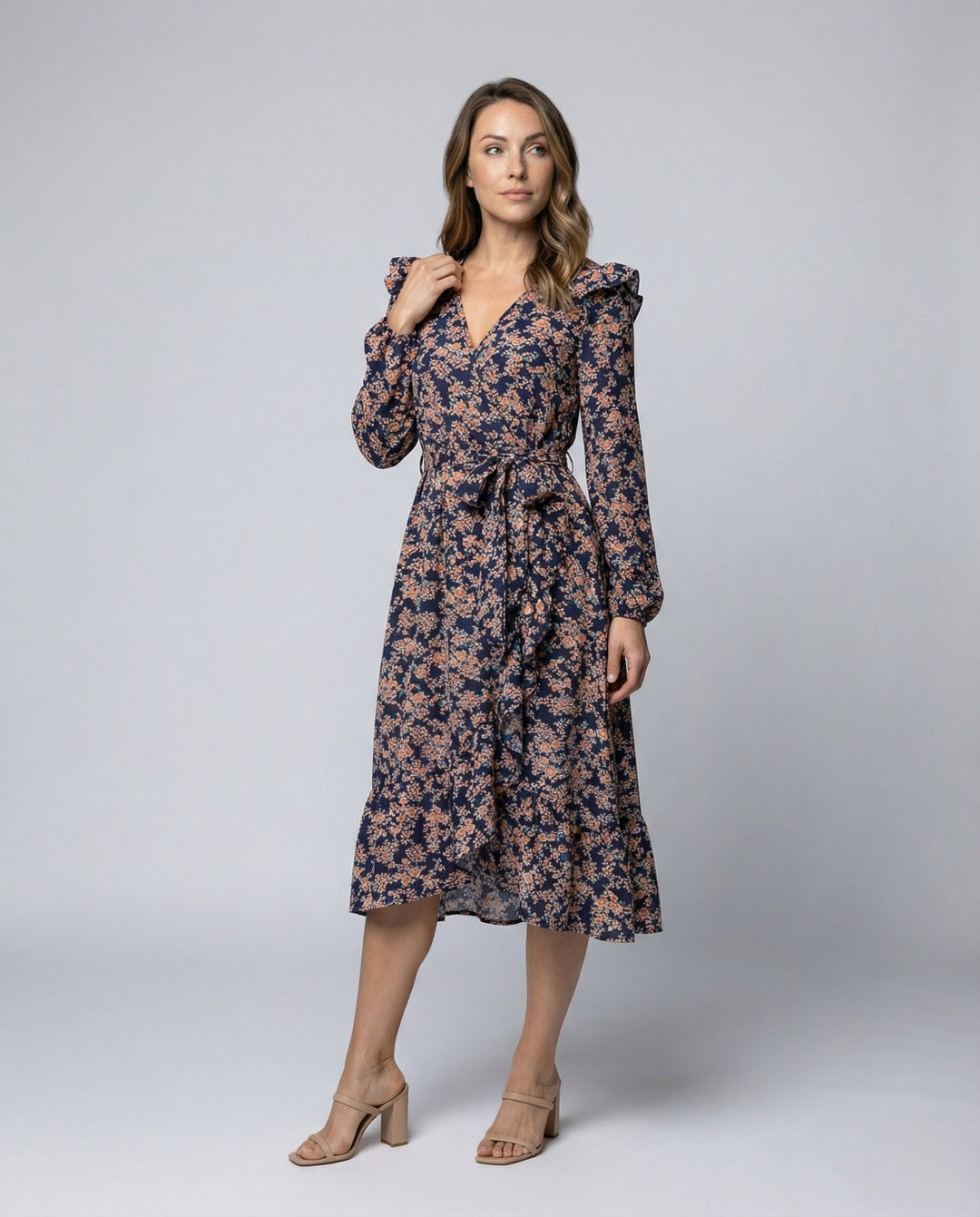 Damen Blusenkleid mit floralem Design und taillierbarem Gürtel EB