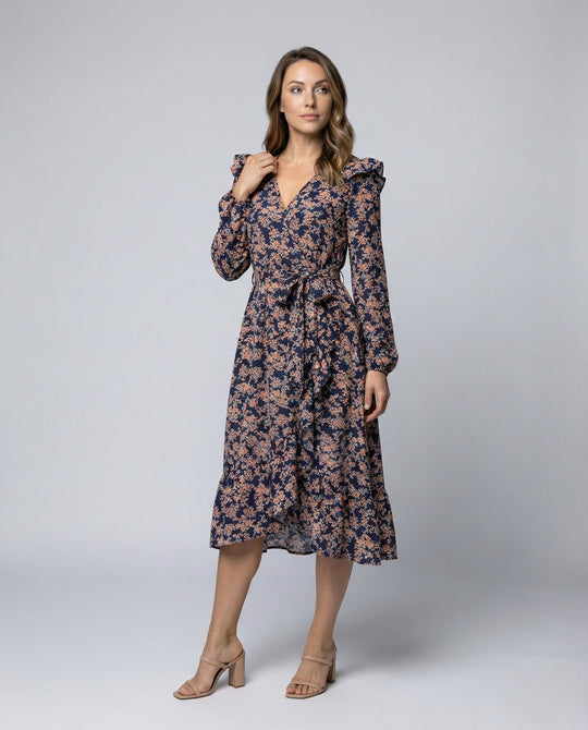 Damen Blusenkleid mit floralem Design und taillierbarem Gürtel EB