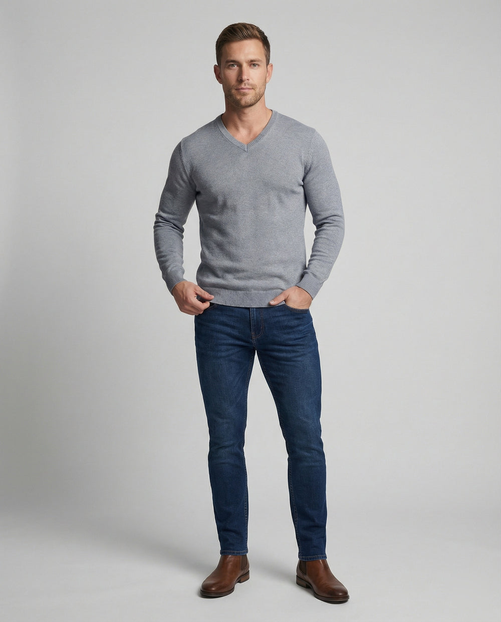Herren V-Ausschnitt Feinstrickpullover EB