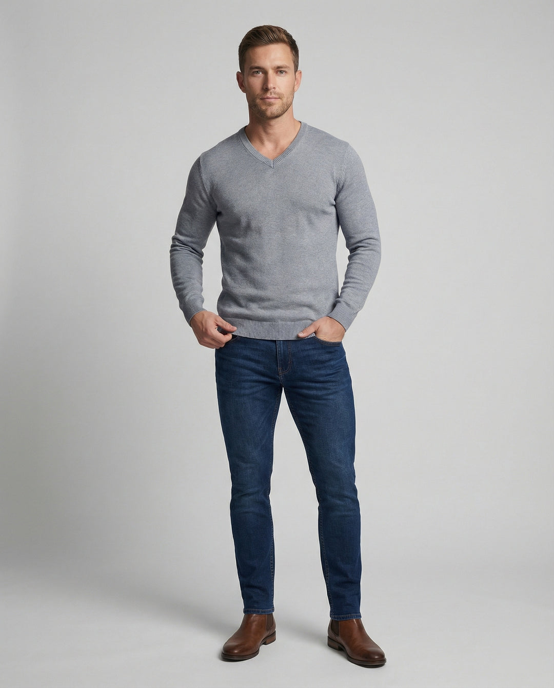 Herren V-Ausschnitt Feinstrickpullover EB