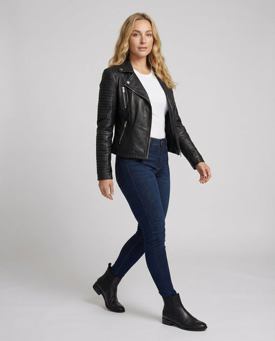 EB | Damen Lederjacke Stilvoll Zeitlos