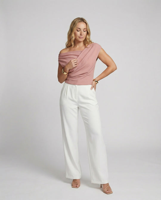 Damen Elegantes Drapiertes Oberteil mit asymmetrischem Schnitt EB