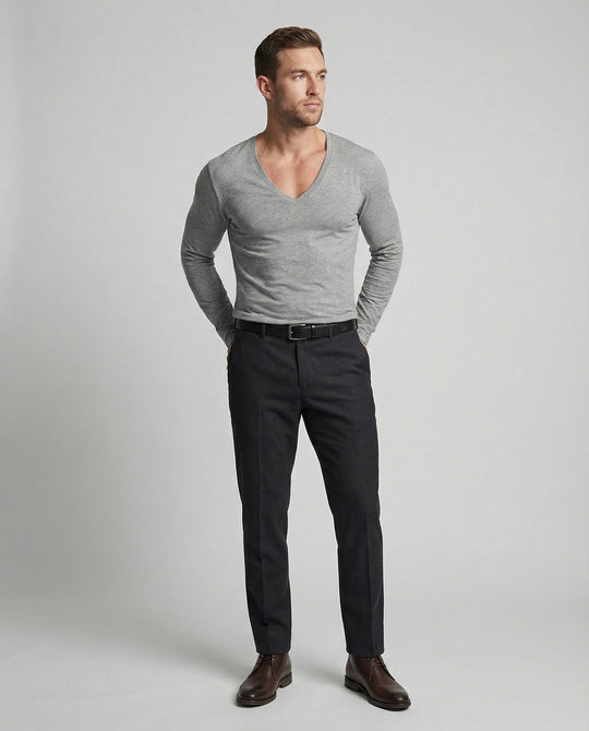 Herren lässiges V-Ausschnitt Langarmshirt EB