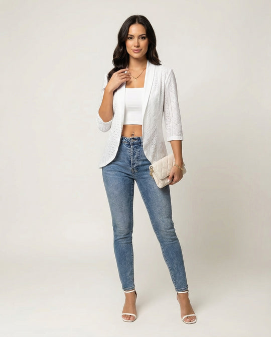 Damen Elegante Blazerjacke mit Lochmuster und tailliertem Schnitt EB