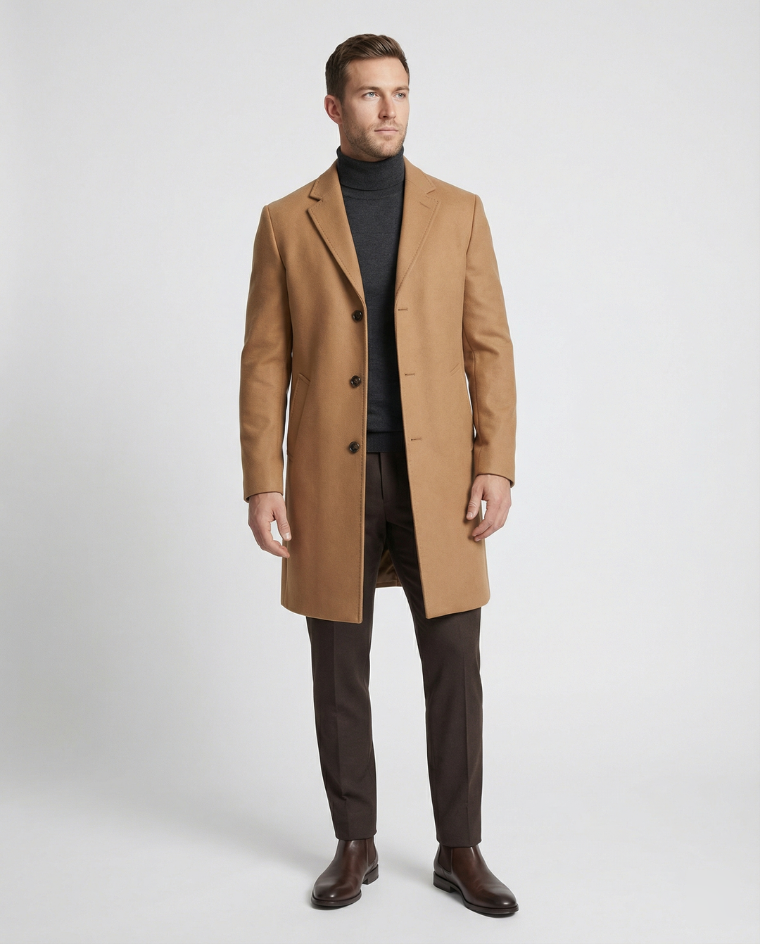 Herren eleganter Wollmantel mit klassischem Revers und praktischen Taschen EB