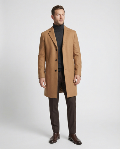 Herren eleganter Wollmantel mit klassischem Revers und praktischen Taschen EB