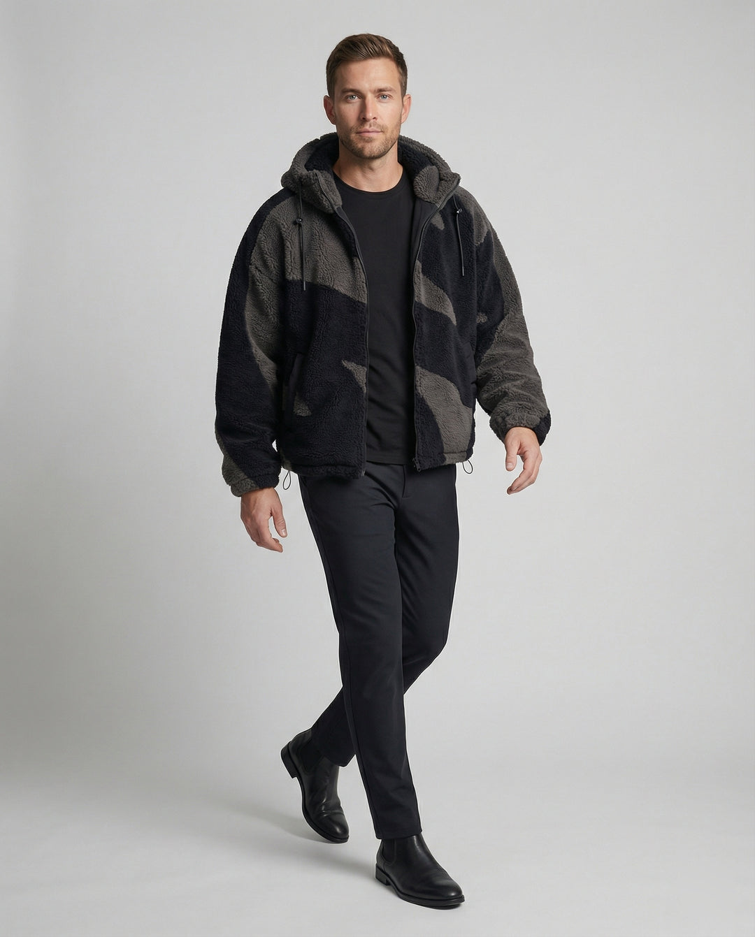 EB | Herren Kapuzen Zip-Up Warm Fleece Jacke