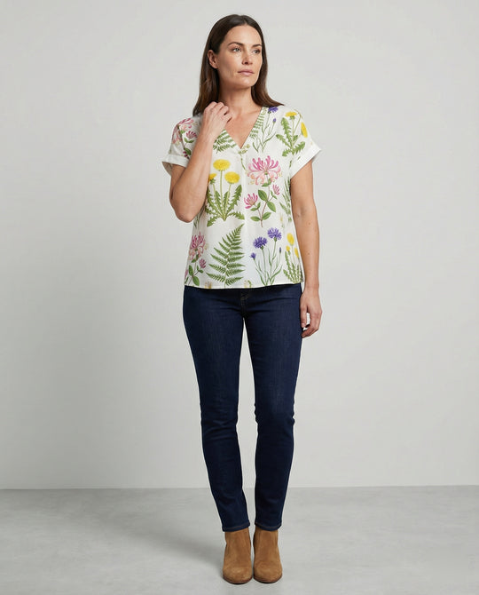 V-Ausschnitt Bluse Leinenoptik Damen