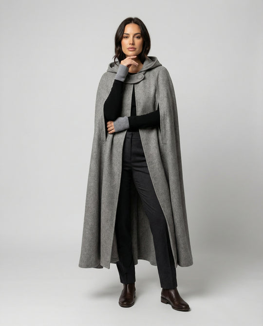 Damen modern geschnittener Umhang mit Kapuze EB