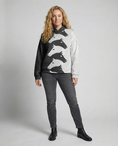Damen Hoodie mit kreativem Pferdemuster & bequemer Passform | EB