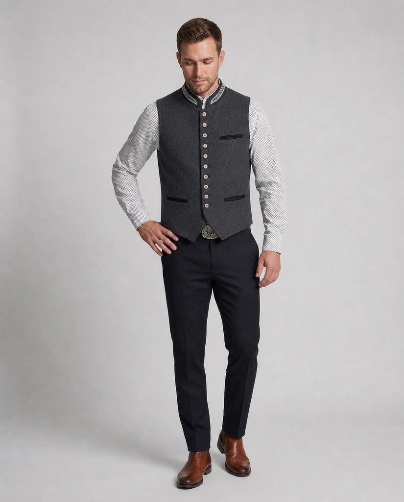 EB - Elegante Herren Trachtenweste Grau Traditionell
