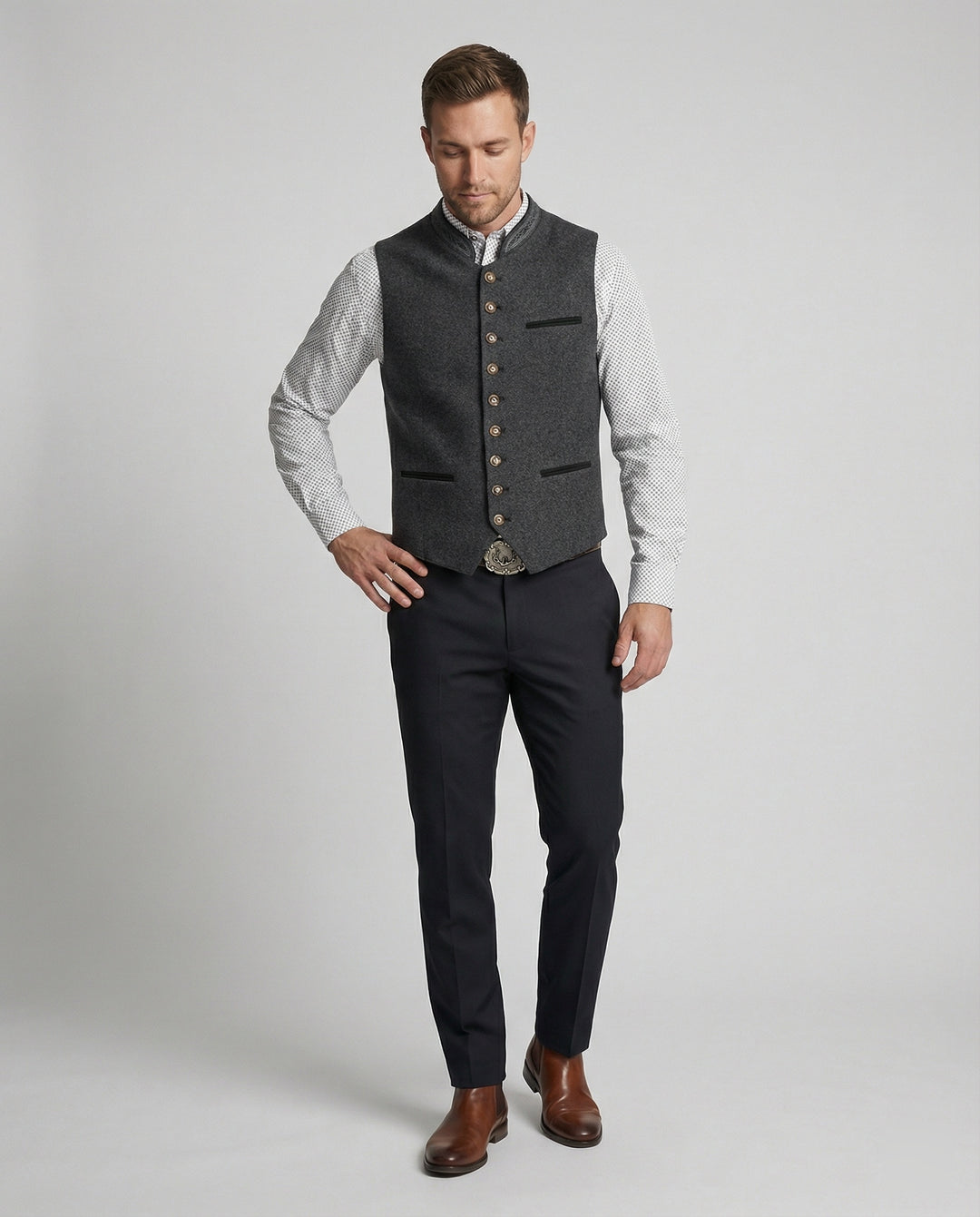EB - Elegante Herren Trachtenweste Grau Traditionell