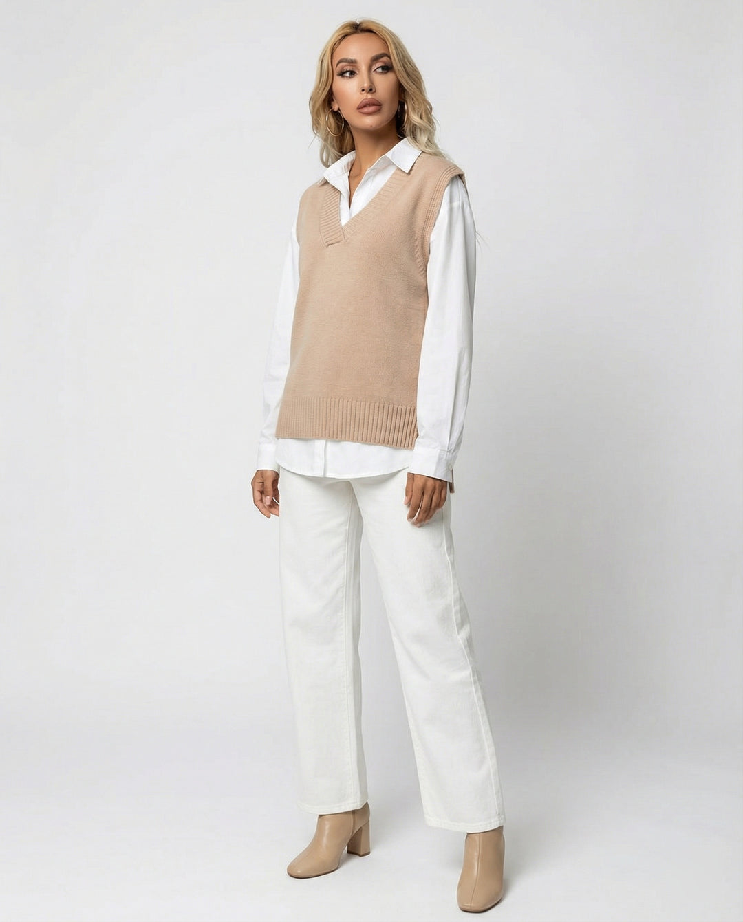 Damen Strickweste mit V-Ausschnitt und Rippstruktur EB