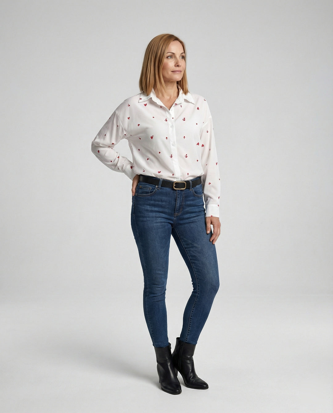 Damen Hemdbluse Herz Print leicht