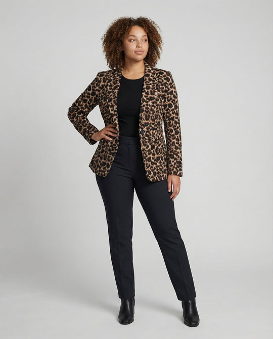 Damen Modischer Blazer im Leo-Design mit schlankem Schnitt EB
