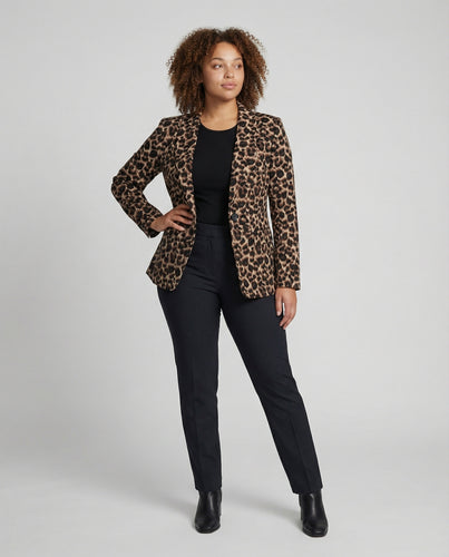 Damen Modischer Blazer im Leo-Design mit schlankem Schnitt EB