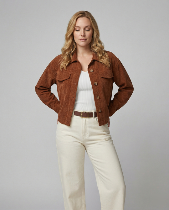 Damen Baumwollcordjacke mit Taschen und Knopfverschluss EB