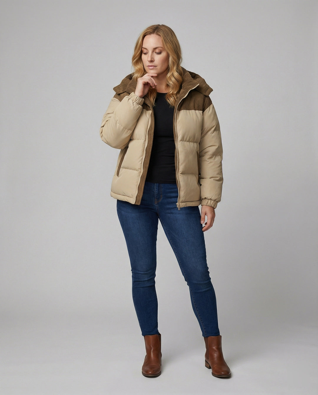 EB | Casuale Kapuzenjacke mit Puffern und Farbblockdesign