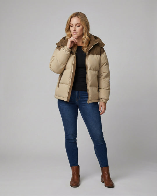 EB | Casuale Kapuzenjacke mit Puffern und Farbblockdesign