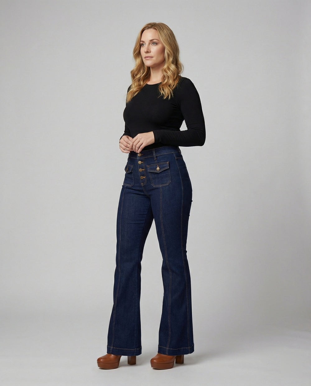 Damen High-Waist Schlagjeans EB