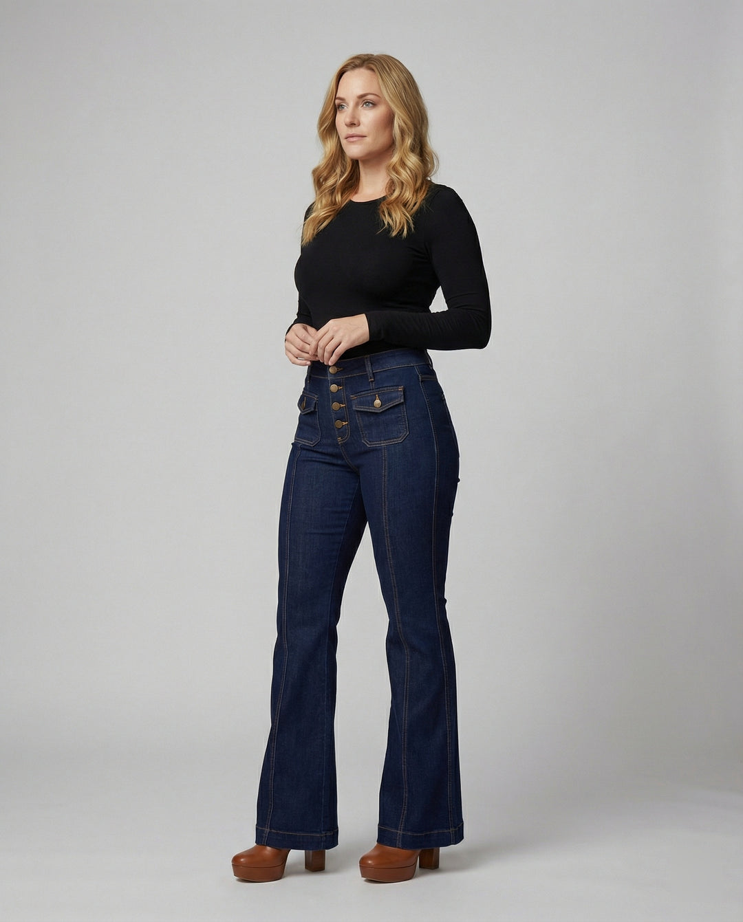 Damen High-Waist Schlagjeans EB