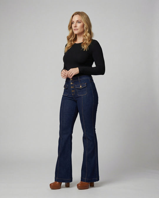 Damen High-Waist Schlagjeans EB