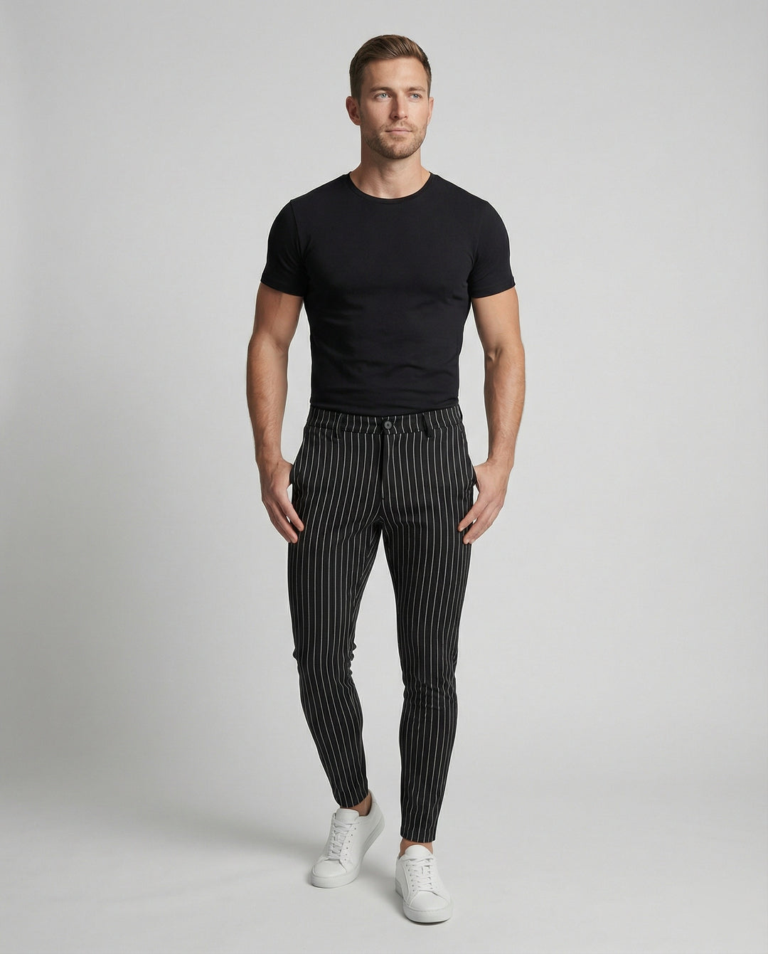 Herren stylische und bequeme Slim-Fit Hose mit gestreiftem Design EB
