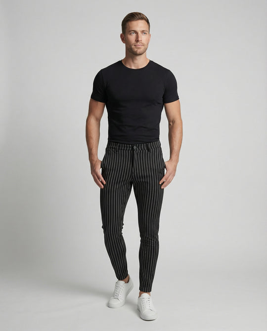 Herren stylische und bequeme Slim-Fit Hose mit gestreiftem Design EB