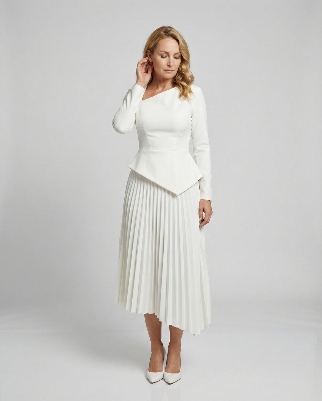 Damen Midikleid asymmetrisch mit Schößchen