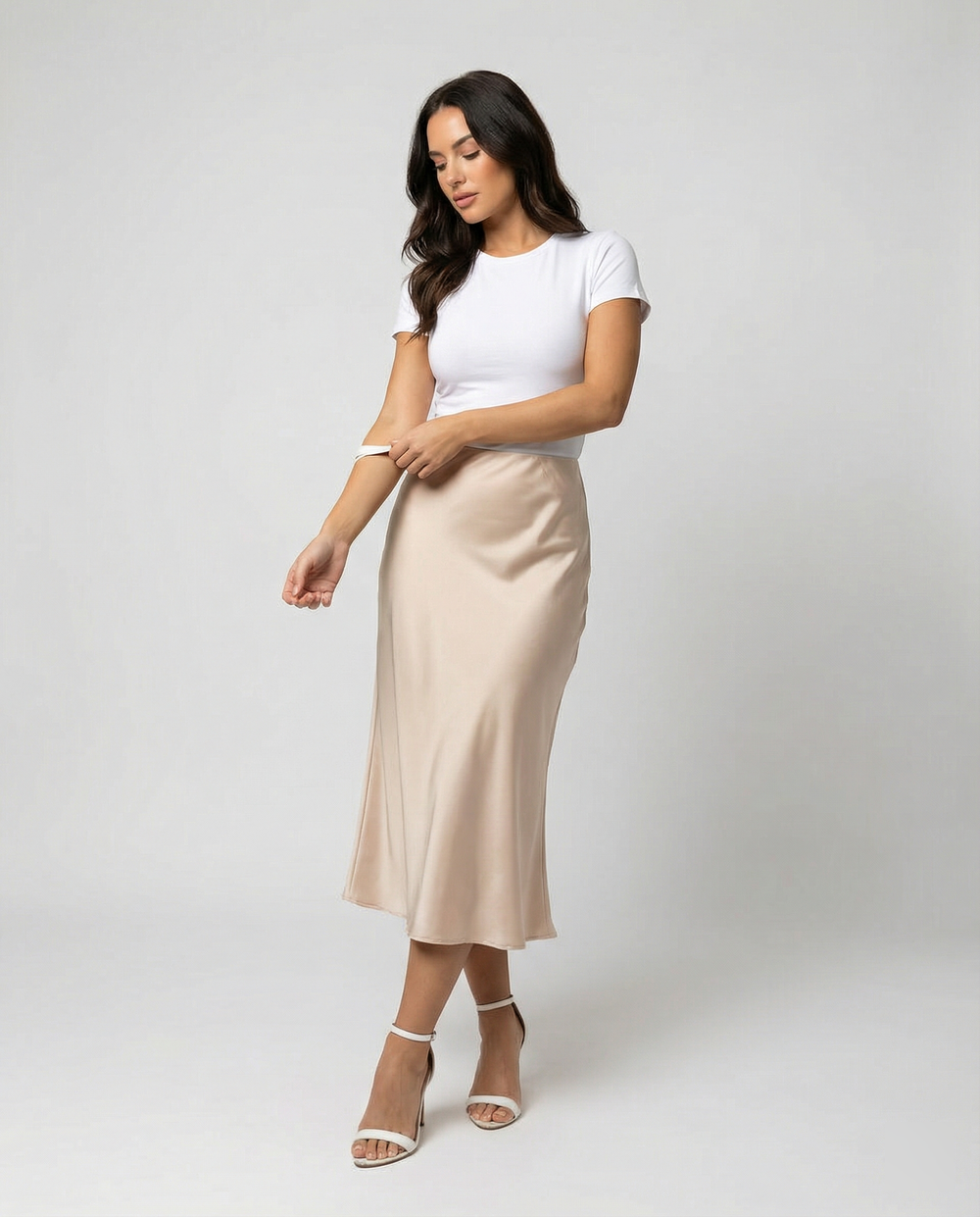 Damen eleganter Midirock mit sanftem Schnitt und hohem Bund EB