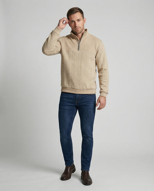 Herren Strickpullover mit hohem Kragen und modernem Reißverschluss EB
