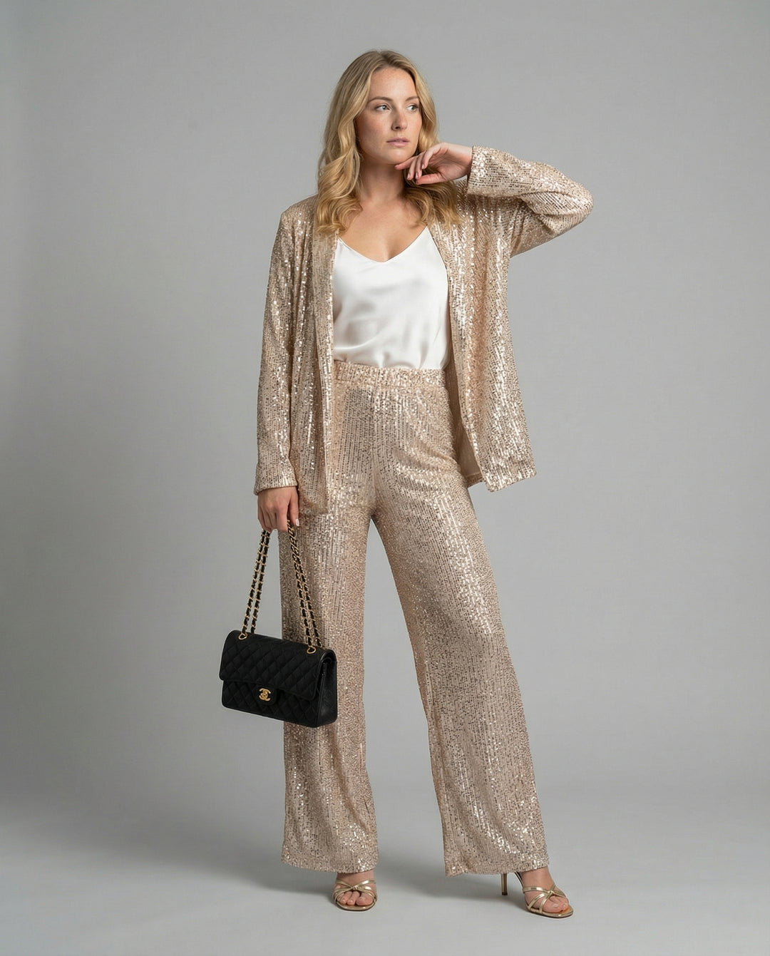 Damen Glitzerndes Blazeranzug mit weitem Bein und schimmernden Pailletten EB