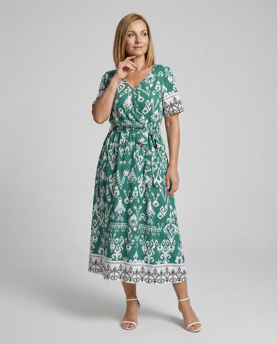 Damen Midikleid Wickelkleid A-Linie mit Gürtel