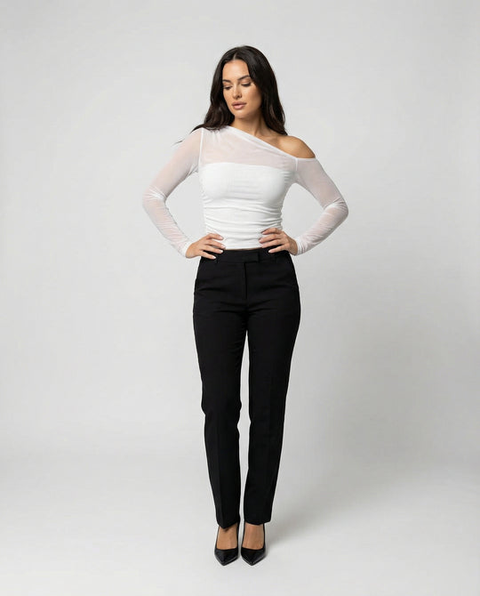 Damen Elegantes asymmetrisches Oberteil mit schulterfreiem Design und Raffung EB