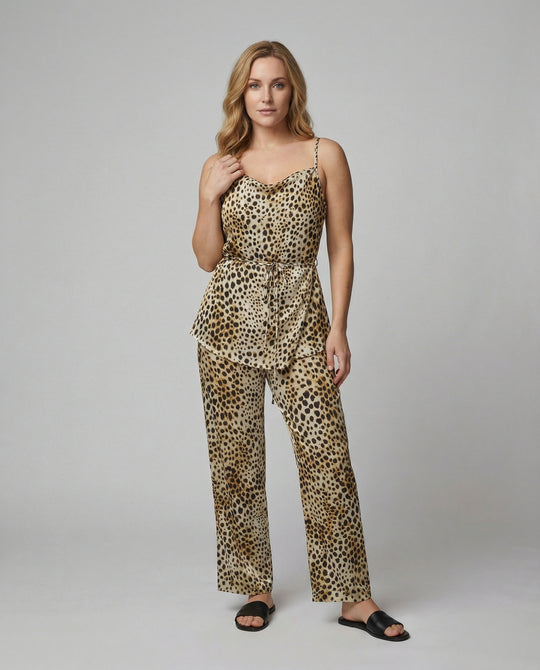 Damen elegante Leinenhose mit kontrastierenden Tiermustern EB