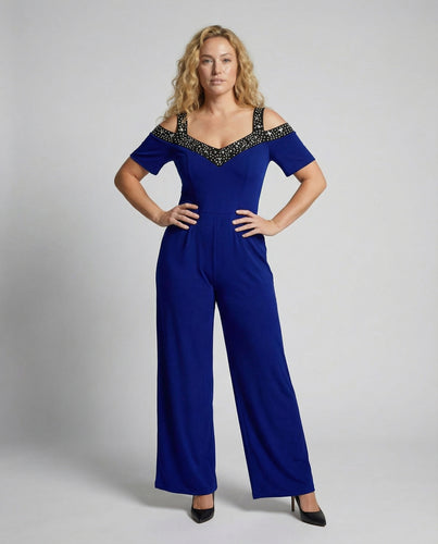Eleganter Damen Jumpsuit mit Schulterfreiem Schnitt & Glitzerndem Dekolleté für Party & Events | EB