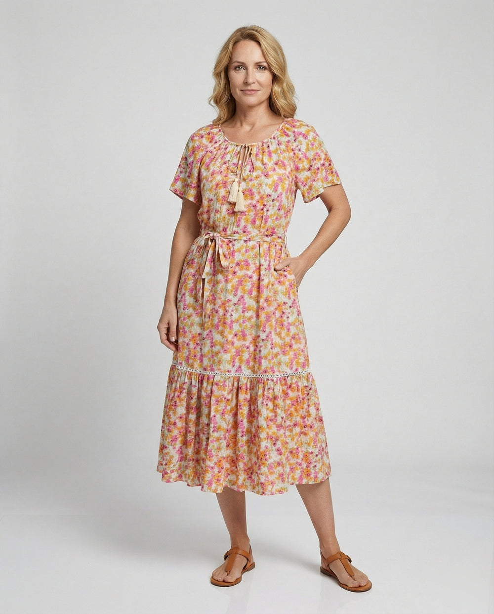 Damen Midi-Kleid mit floralem Design