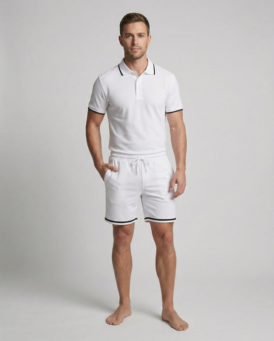 Herren Sportliches Polo- und Shorts-Set mit Kontraststreifen EB