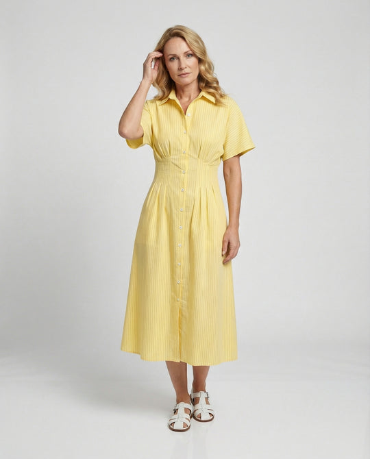 Damen Hemdkleid Midi mit Plissee