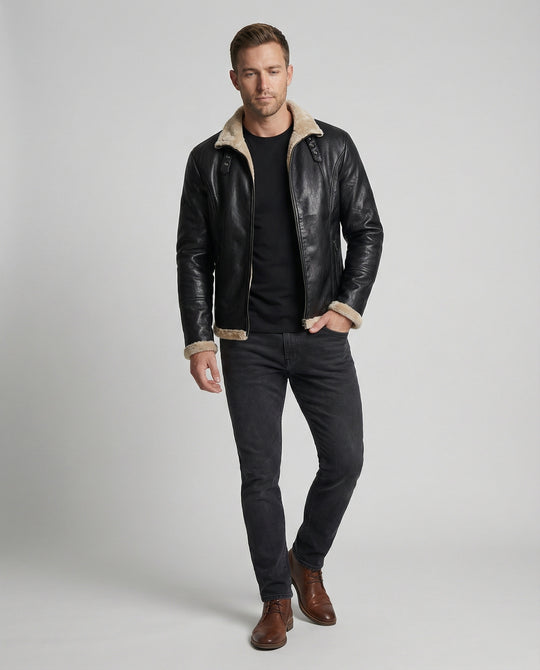 Herren Kunstlederjacke mit warmem Innenfutter