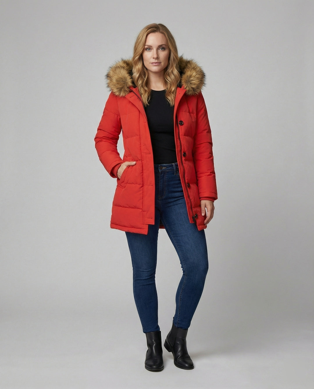 EB | Slim-Fit Winterparka mit Kunstfellkapuze