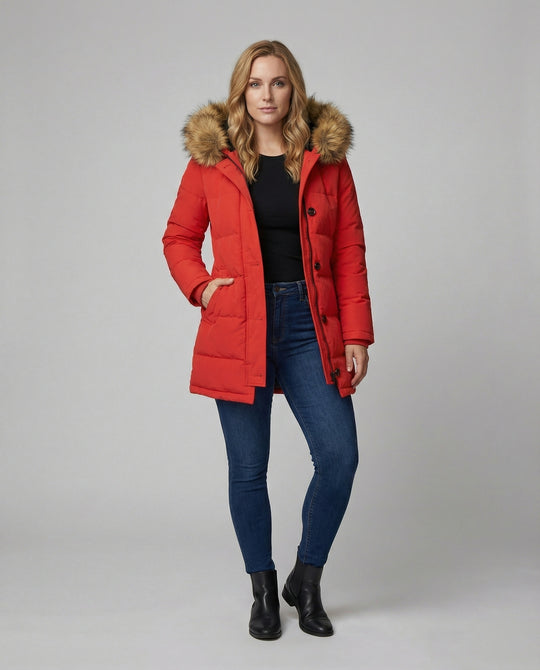 EB | Slim-Fit Winterparka mit Kunstfellkapuze