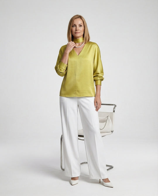 Damen Satinbluse elegant mit Stehkragen