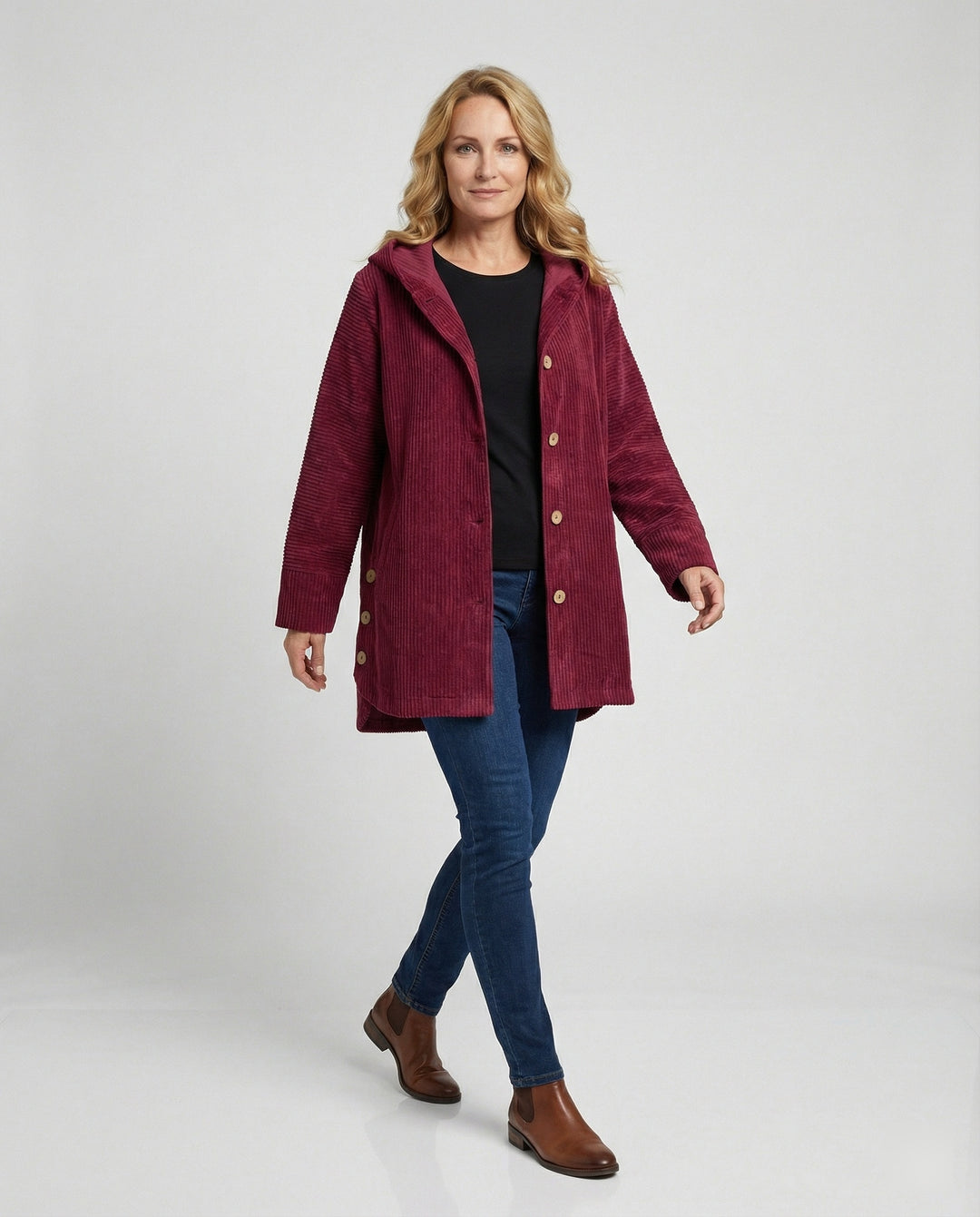 Damen Cord-Kapuzenjacke