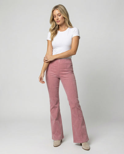 Damen Flared Cord-Hose mit hohem Bund und weichem Material EB