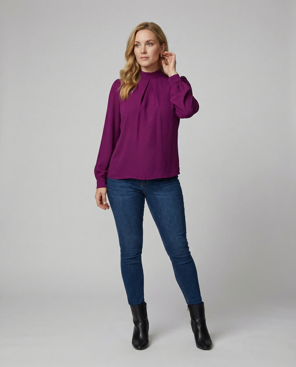 Damen elegante Bluse mit Stehkragen EB
