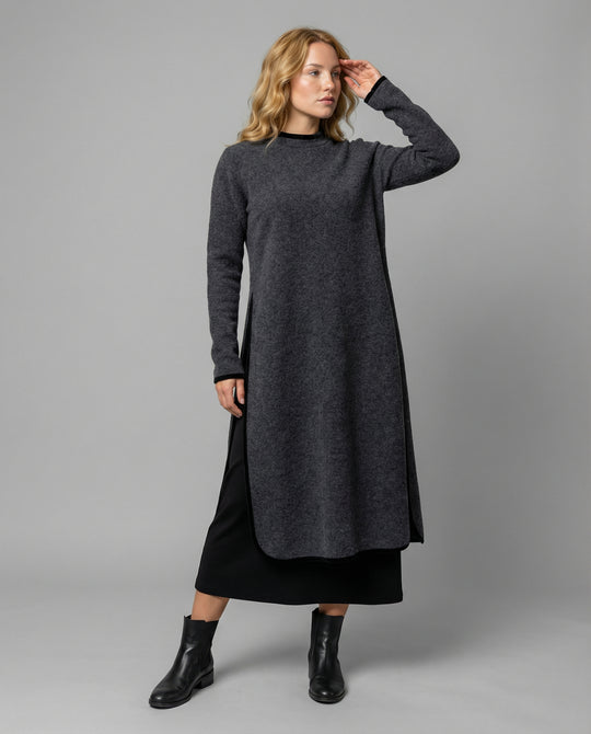 Langes Damen Midikleid in Lockerer Form mit Seitenschlitz | EB